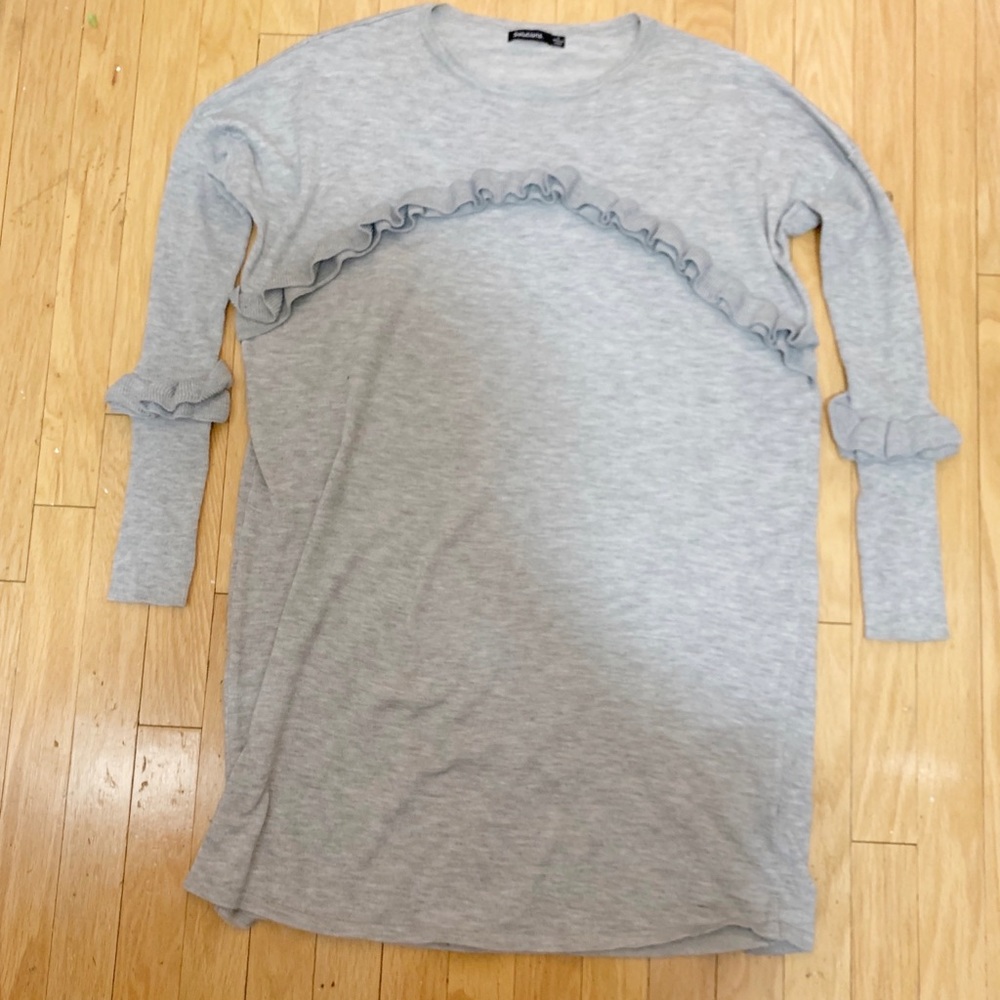 Solutions Gray Ruffled Trim Sweater Dress